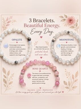 Rose Quartz & White Jade Bracelet Trio